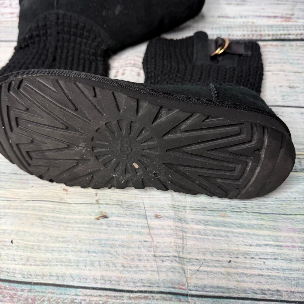 UGG Solene Mini Black Knit Cuff Boots Women Size 8 - Picture 4 of 5